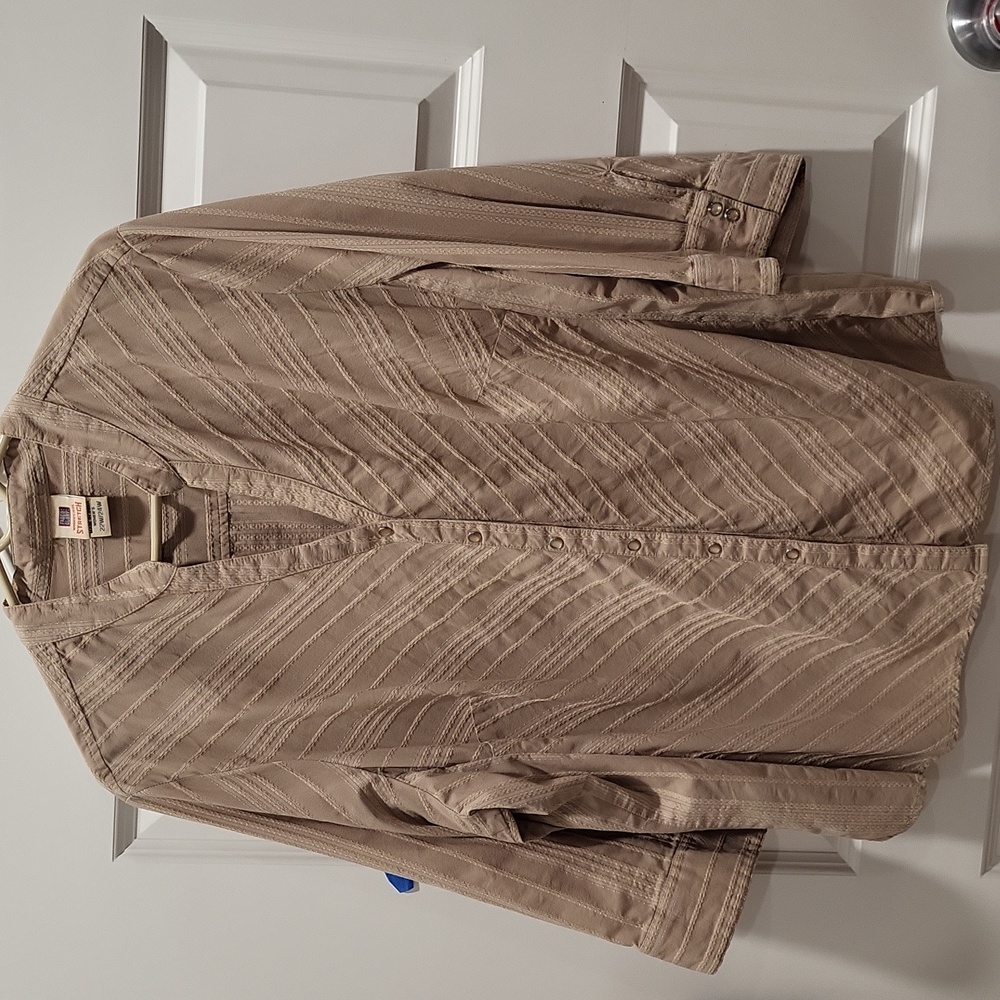 FADED GLORY STRETCH TAN BUTTON UP BLOUSE 3/4 SLEEVESsize 22w/24W